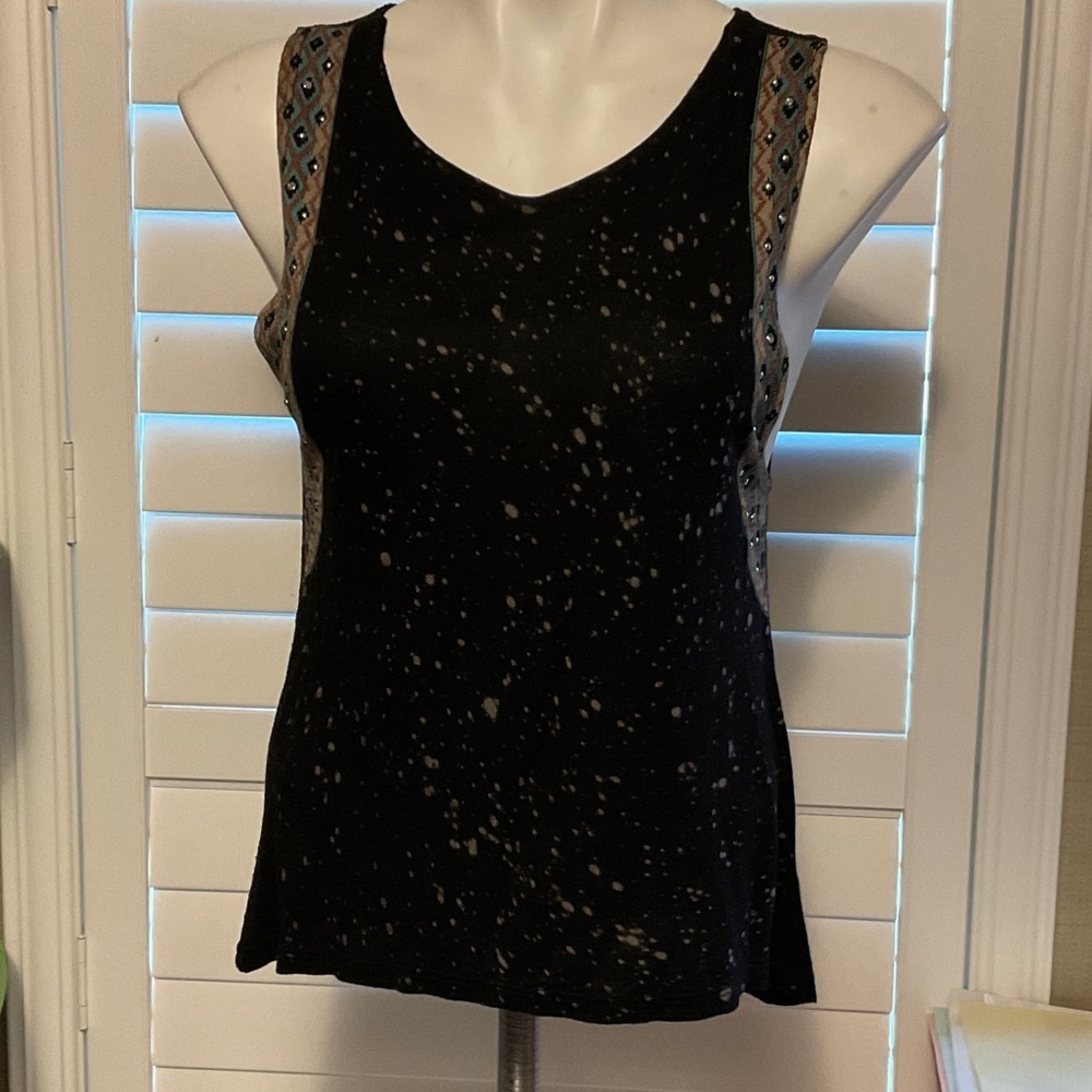 The Classic Black Tank Top with Patterned Panels